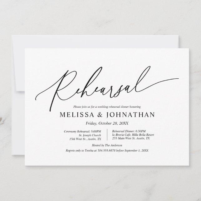 Modern Minimalist, Wedding Rehearsal and Dinner In Invitation (Front)