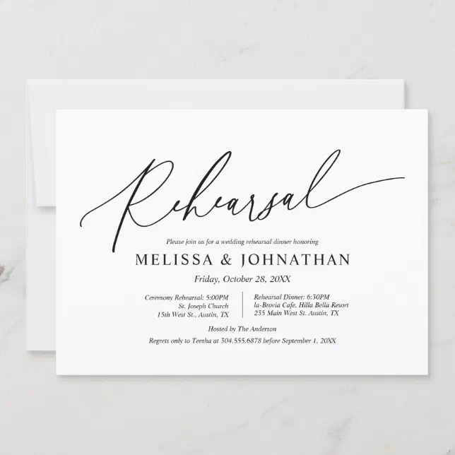 Modern Minimalist, Wedding Rehearsal and Dinner In Invitation | Zazzle