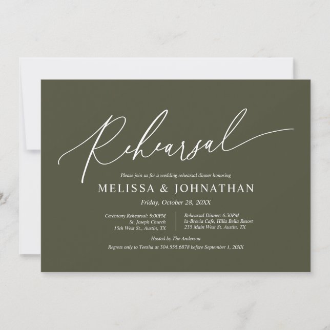 Modern Minimalist, Wedding Rehearsal and Dinner In Invitation (Front)