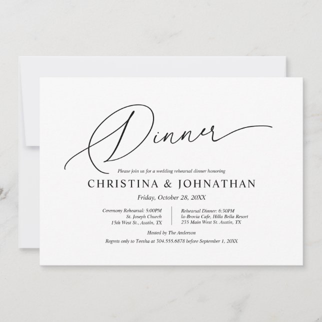 Modern Minimalist, Wedding Rehearsal and Dinner Invitation (Front)
