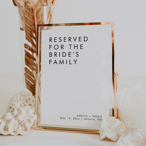 Modern Minimalist Wedding Reserved For Family Sign Invitation