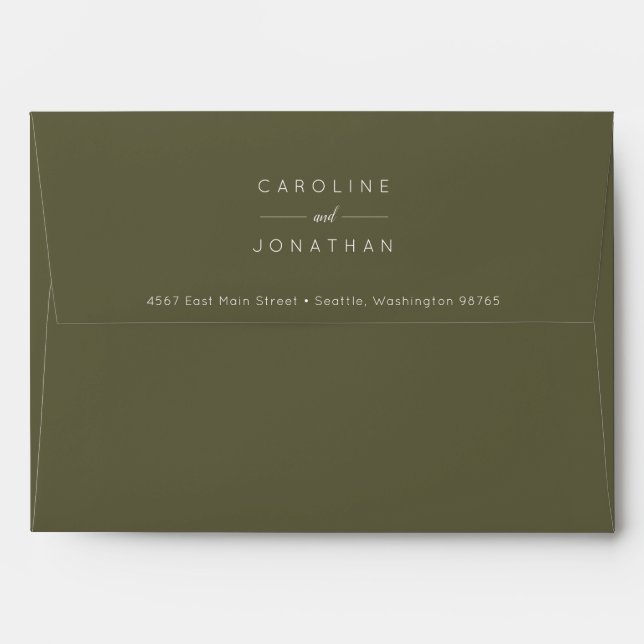 Modern Minimalist Wedding Return Address Olive  Envelope (Back (Top Flap))