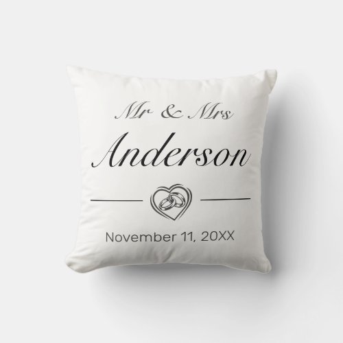 Modern Minimalist  Wedding Rings Heart Throw Pillow