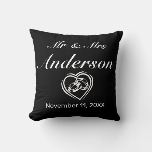 Modern Minimalist  Wedding Rings Heart Throw Pillow