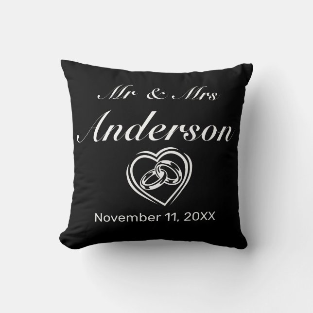Modern Minimalist  Wedding Rings Heart Throw Pillow (Front)