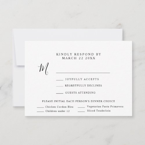 Modern Minimalist Wedding RSVP + 4 dinner choices
