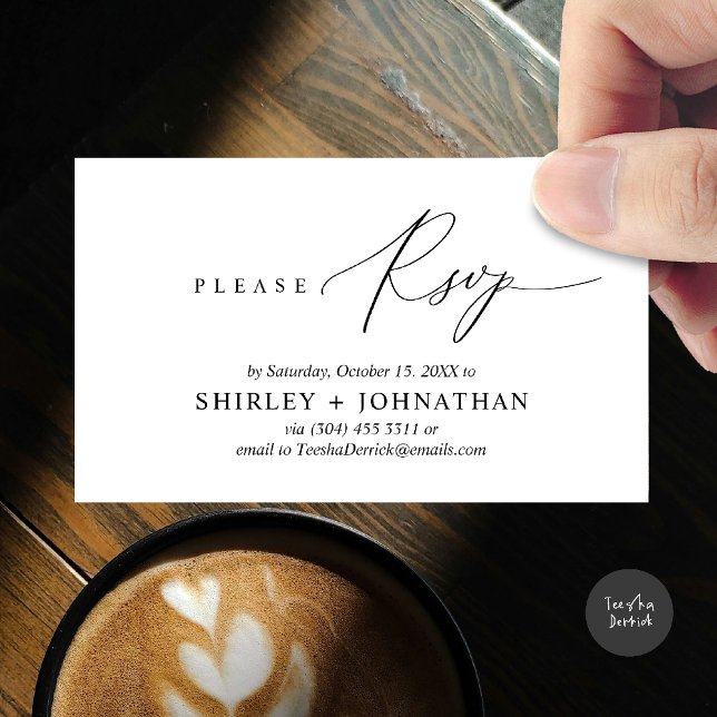 Modern Minimalist Wedding RSVP Enclosure Card (Wedding invitation RSVP via Phone or email respond reminder Enclosure Card in aesthetic White Black)