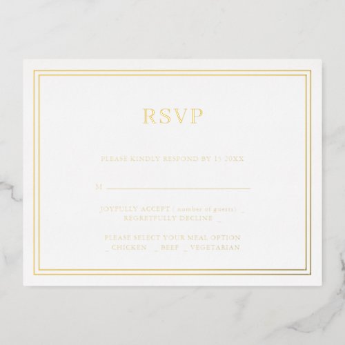Modern Minimalist Wedding RSVP Foil Invitation Po