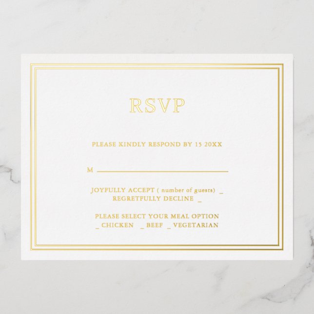 Modern Minimalist Wedding RSVP Foil Invitation Po (Front)