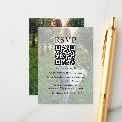 Modern Minimalist Wedding RSVP QR Overlay Photo Enclosure Card