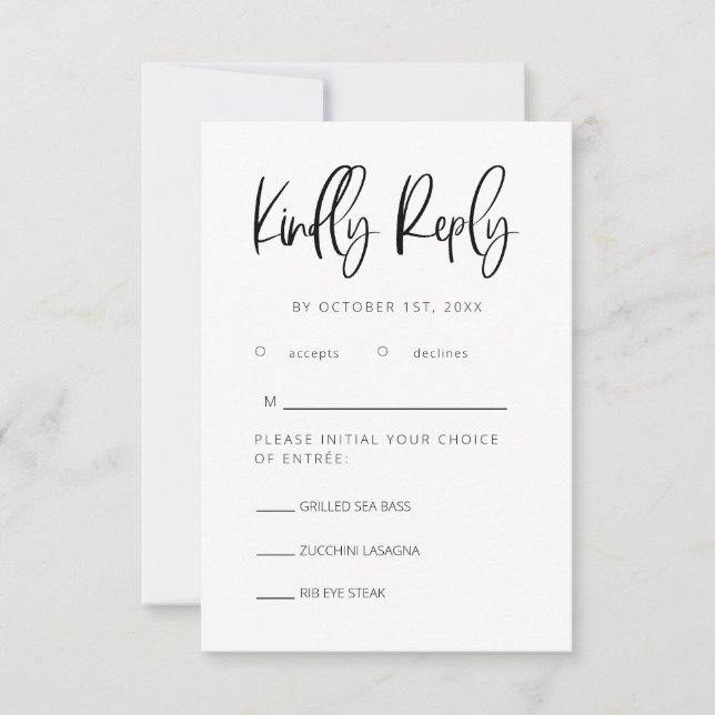 Modern Minimalist Wedding RSVP with Meal Choice  (Front)