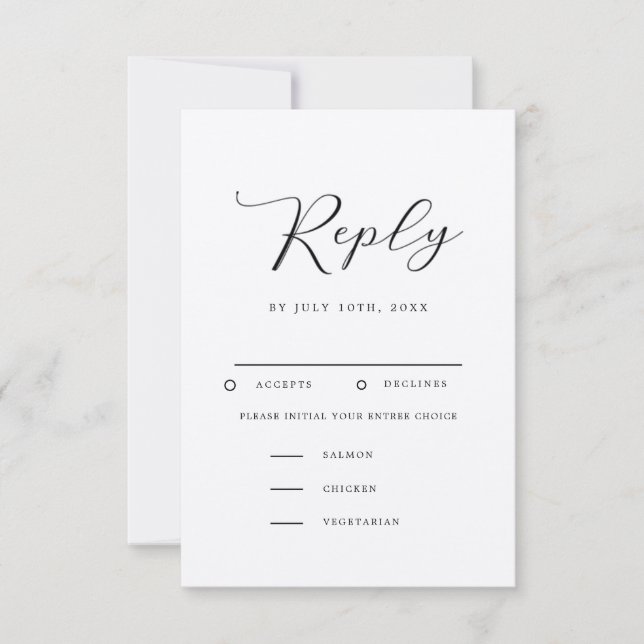 Modern Minimalist Wedding RSVP with Meal Choice Card (Front)