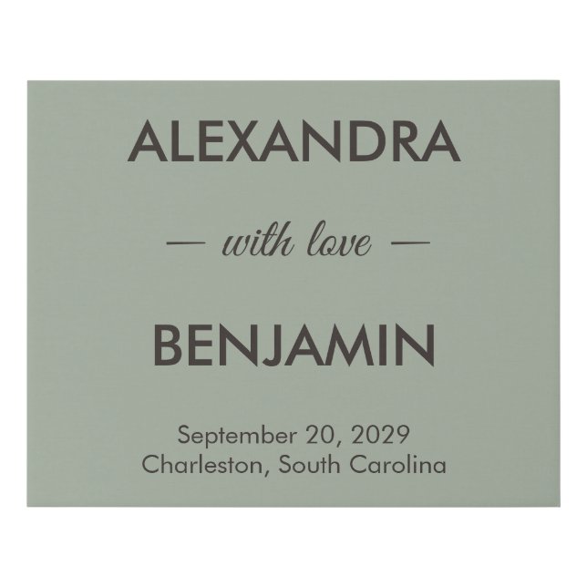 Modern Minimalist Wedding | Sage Green Timeless  Faux Canvas Print (Front)