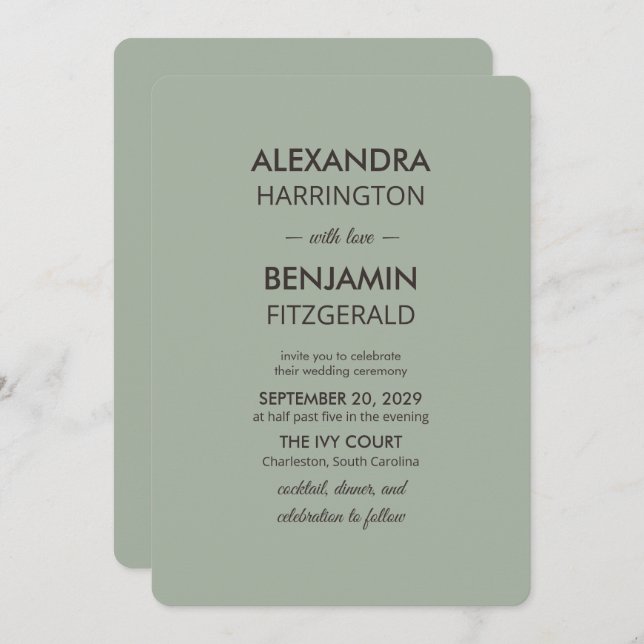 Modern Minimalist Wedding | Sage Green Timeless  Invitation (Front/Back)
