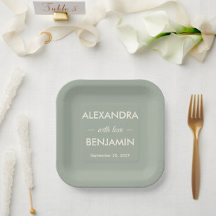 Modern Minimalist Wedding   Sage Green Timeless  Paper Plates