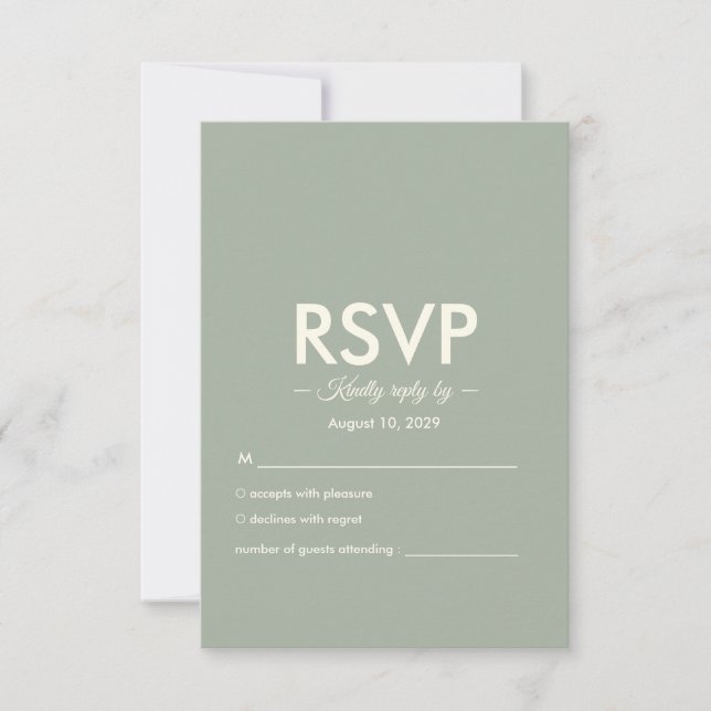 Modern Minimalist Wedding | Sage Green Timeless  RSVP Card (Front)