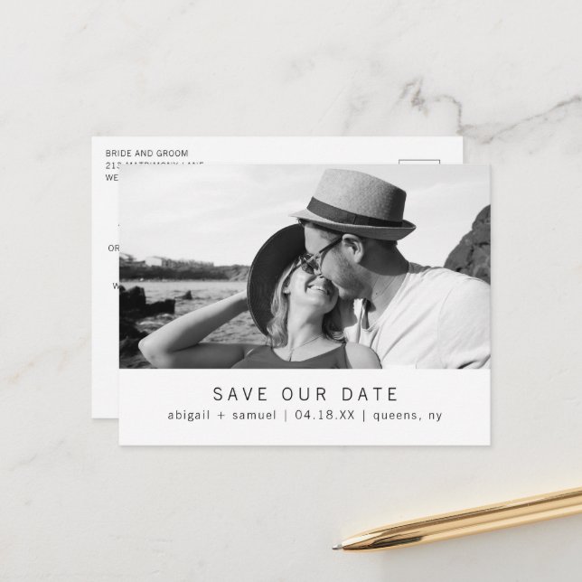 Modern Minimalist Wedding Save the Date Announcement Postcard (Front/Back In Situ)