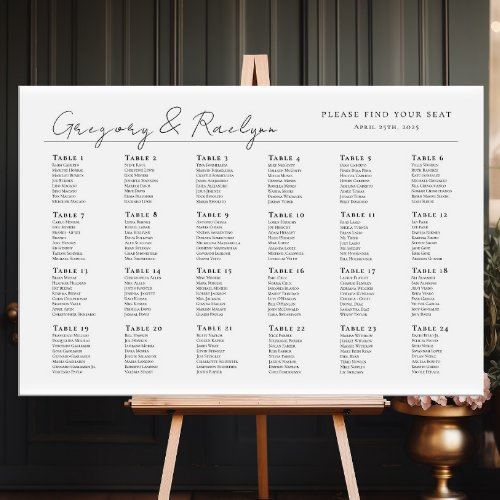 Modern minimalist wedding seating chart 24 tables poster
