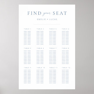 Modern Minimalist Wedding Seating Chart | Blue