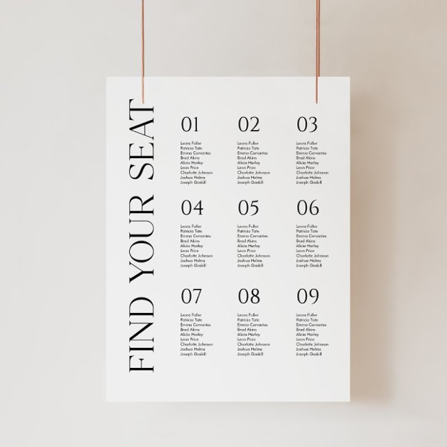 Modern Minimalist Wedding Seating Chart Faux Canvas Print (Creator Uploaded)