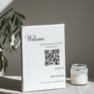 MODERN minimalist  wedding seating chart Qr Code Pedestal Sign