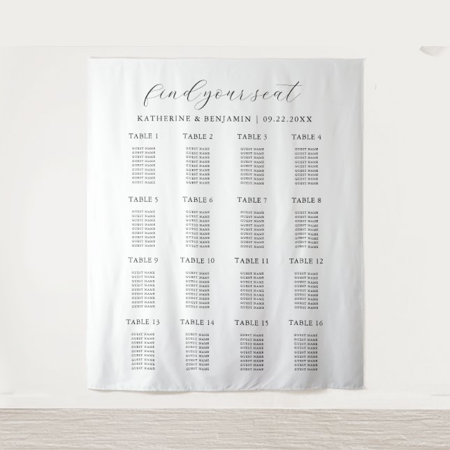 Modern Minimalist Wedding Seating Chart Tapestry (Front)