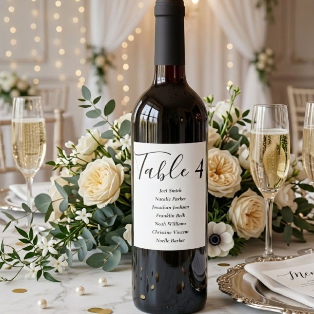 Modern Minimalist Wedding Seating Chart Wine Label (Creator Uploaded)