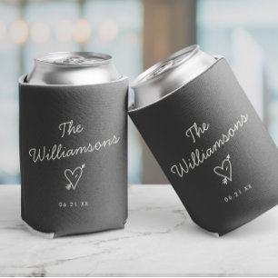 Modern Minimalist Wedding Simple Last Name Can Cooler