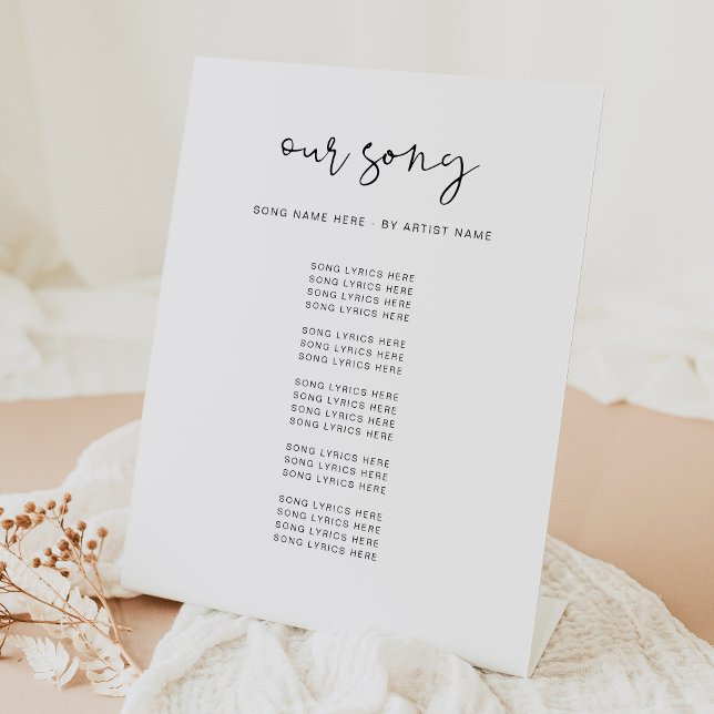 Modern Minimalist Wedding Song Lyrics Pedestal Sign (Creator Uploaded)