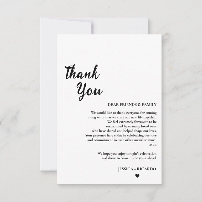 Modern Minimalist wedding table  Thank You Card (Front)