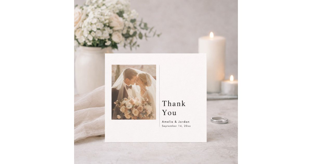 Modern Minimalist Wedding Thank You Card With Note | Zazzle