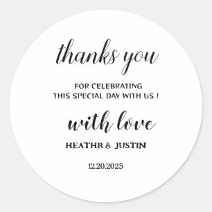 Modern Minimalist Wedding Thank You Classic Round Classic Round Sticker