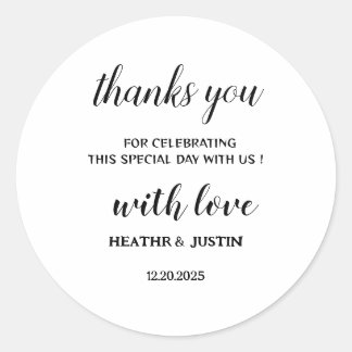 Modern Minimalist Wedding Thank You Classic Round  Sticker