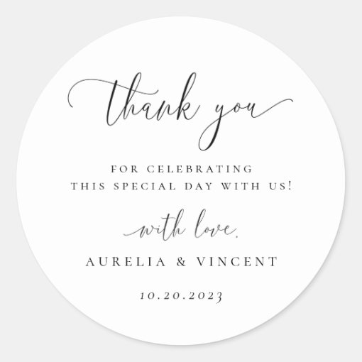 Modern Minimalist Wedding Thank You Classic Round Sticker | Zazzle