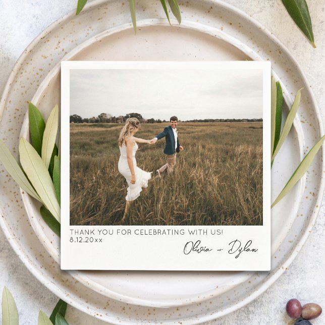 Modern Minimalist Wedding Thank You Custom Photo Napkins (Creator Uploaded)