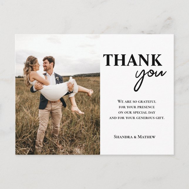 Modern Minimalist Wedding Thank You - Custom Photo Postcard (Front)