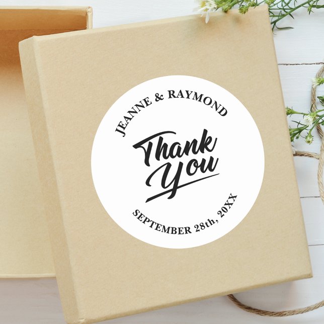 Modern Minimalist Wedding Thank You Favor Classic Round Sticker (Creator Uploaded)