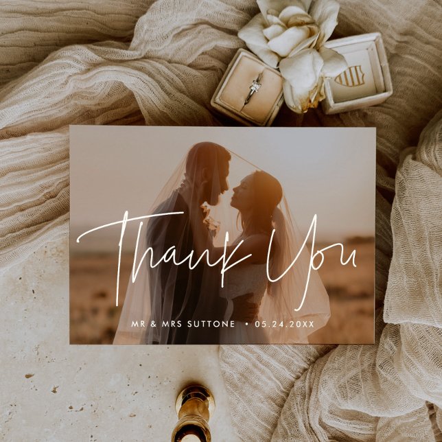 Modern Minimalist Wedding thank you photo Announcement (Creator Uploaded)