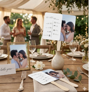 Modern Minimalist Wedding Timeline details Card Hand Fan