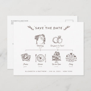 Modern Minimalist Wedding Timeline Save The Date Postcard