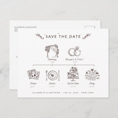 Modern Minimalist Wedding Timeline Save The Date Postcard