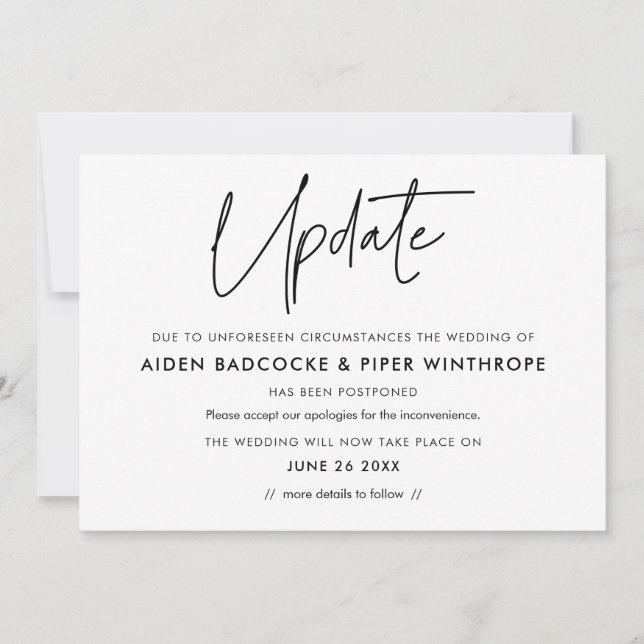 Modern minimalist wedding update card (Front)