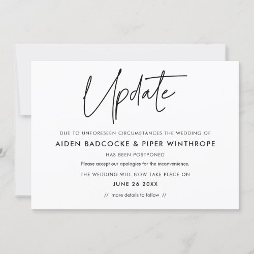 Modern minimalist wedding update card