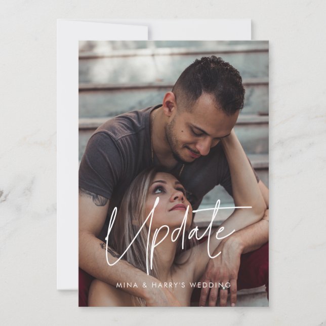 Modern minimalist wedding update photo card (Front)