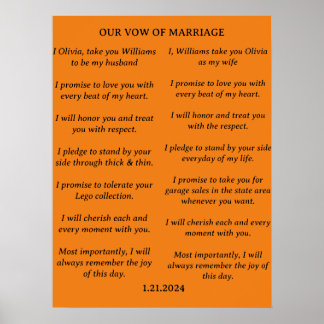 MODERN MINIMALIST WEDDING VOWS BRIDE & GROOM POSTER