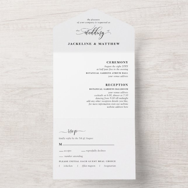 Modern Minimalist Wedding w/ Perforated RSVP All In One Invitation (Inside)