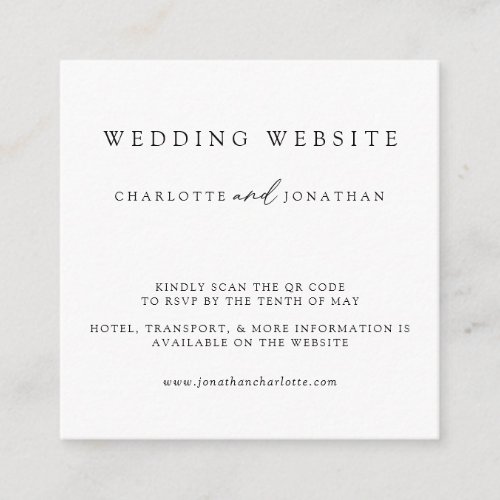 Modern Minimalist Wedding Website QR Code Enclosur Enclosure Card