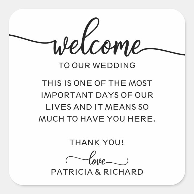 Modern Minimalist Wedding Welcome Bag Sticker    (Front)