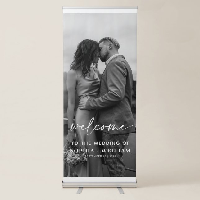 Modern Minimalist Wedding Welcome Photo Retractable Banner (Front)