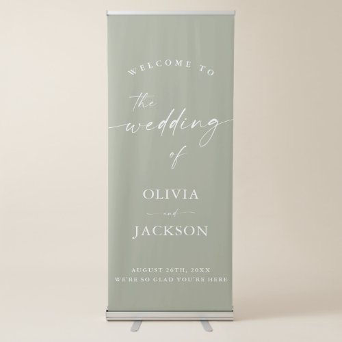 Modern Minimalist Wedding Welcome Sign Sage Green Retractable Banner